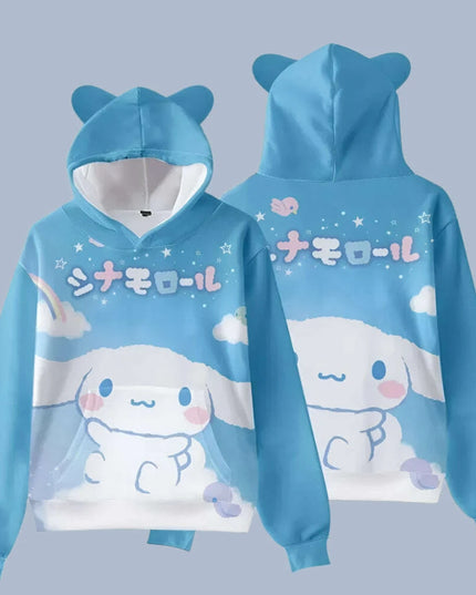 Adorable Cinnamoroll Cat-Eared Hoodie for Girls - Charming Sanrio Character Sweatshirt