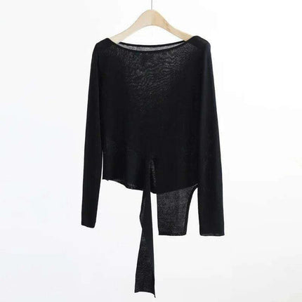 Elegant Asymmetric Long Sleeve Sky Silk Top for Women - Perfect for Spring and Summer