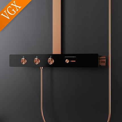 VGX Luxury Concealed Shower System Set with Brass Rainfall Head & Gold
