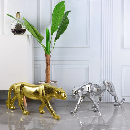 Metallic Leopard Sculpture Figurine — 82cm, 4 Finishes