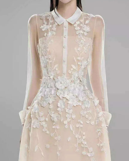 3D Floral Sheer Zipper Front Women's Evening Dress