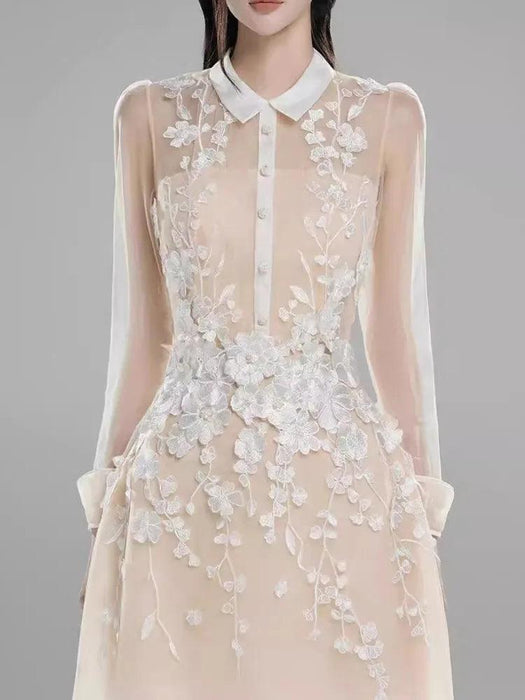 3D Floral Sheer Zipper Front Women's Evening Dress