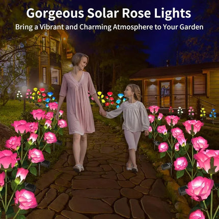 5-Head Solar Rose Garden Lights - White, Red, Blue & Yellow