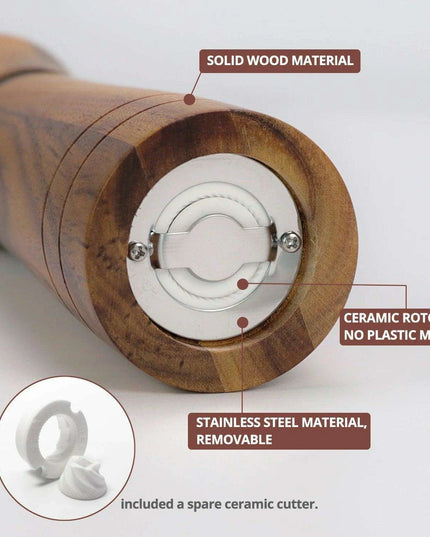 Customizable Ceramic Grinder Acacia Wood Pepper Mill for Gourmet Chefs