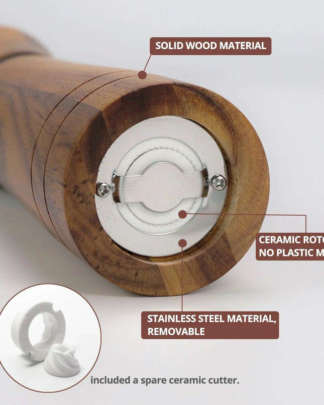 Customizable Ceramic Grinder Acacia Wood Pepper Mill for Gourmet Chefs