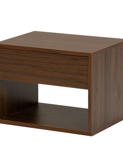 Sleek Walnut Wall-Mounted Nightstand with Dual Drawer Storage