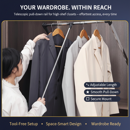 Retractable Pull-Down Clothes Rod with Soft-Close Damping — Aluminium Alloy, 30kg | Très Elite