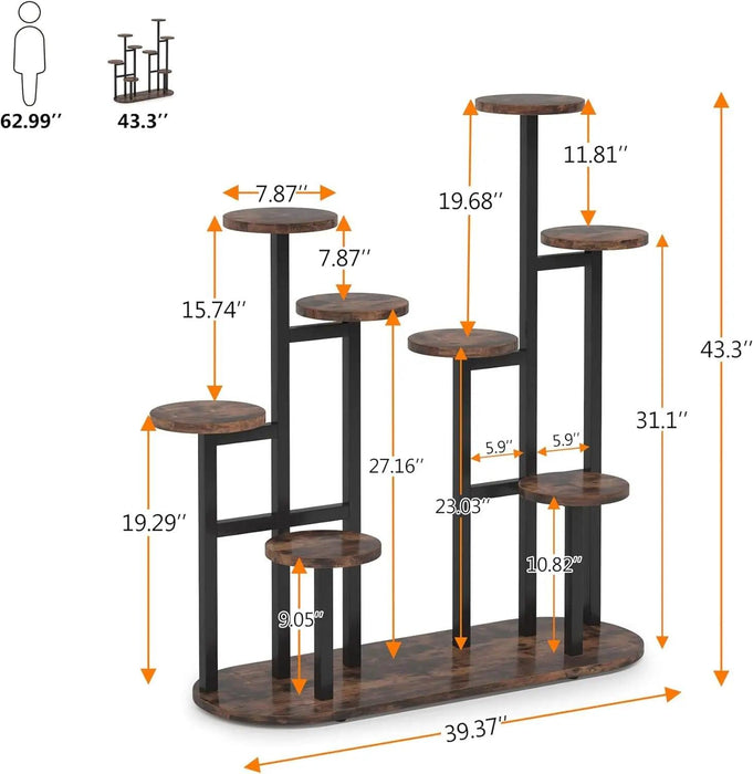 11-Pot Wooden Plant Stand Shelf - Vertical Space Maximizing Flower Organizer