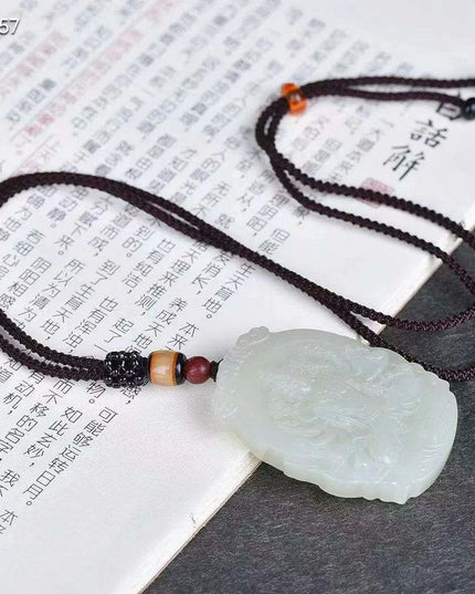 Natural White Hetian Jade Guanyin Pendant Necklace for Peace and Prosperity