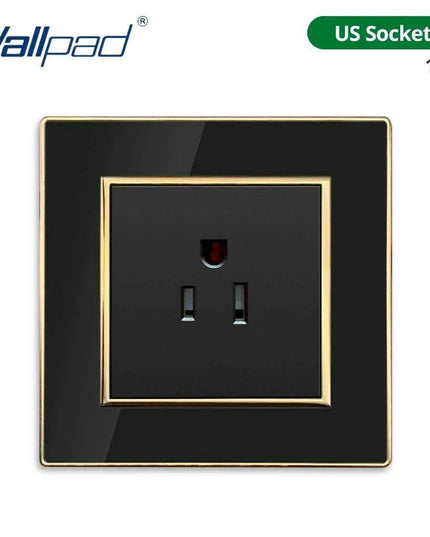 Luxurious Black Acrylic Switch Panel with Gold Accents & Universal Sockets - 220V, Multi-Gang, Modern Design - Illuminated Control Panel with USB Charging Feature