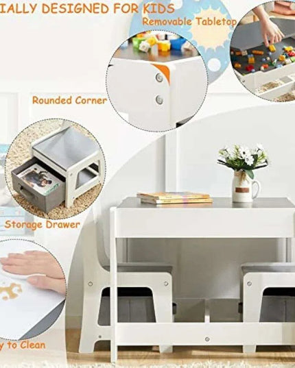 Versatile 3-in-1 Children's Wooden Activity Table Set with Hidden Storage - Ideal for Learning and Play