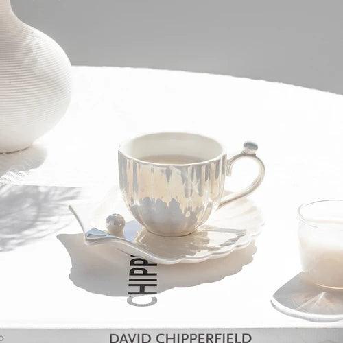 Elegant Pearl Shell Ceramic Tea and Coffee Ensemble - Transform Your Afternoon Experience