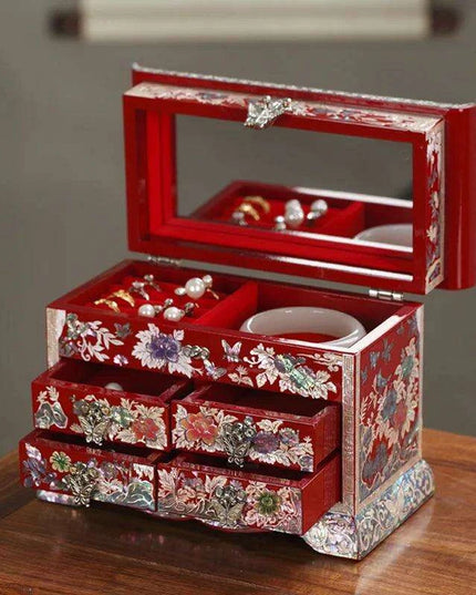 Elegant Mother of Pearl Jewelry Organizer with Ample Compartments for Rings and Bracelets – An Ideal Gift for Her