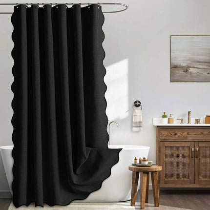 Waterproof Faux Linen Shower Curtain with Scalloped Edge – 14 Colours