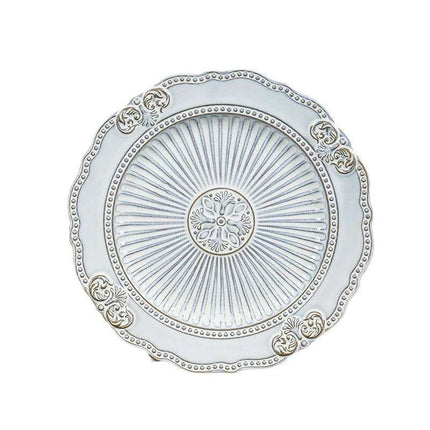 Vintage Baroque Embossed Ceramic Plate Collection - Set of 4 for Elegant Dining