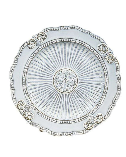 Vintage Baroque Embossed Ceramic Plate Collection - Set of 4 for Elegant Dining