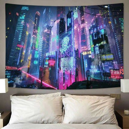Vibrant Neon Anime Punk Tapestry - Illuminate Your Room with Fluorescent Artistry