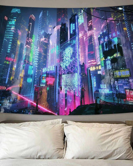 Vibrant Neon Anime Punk Tapestry - Illuminate Your Room with Fluorescent Artistry