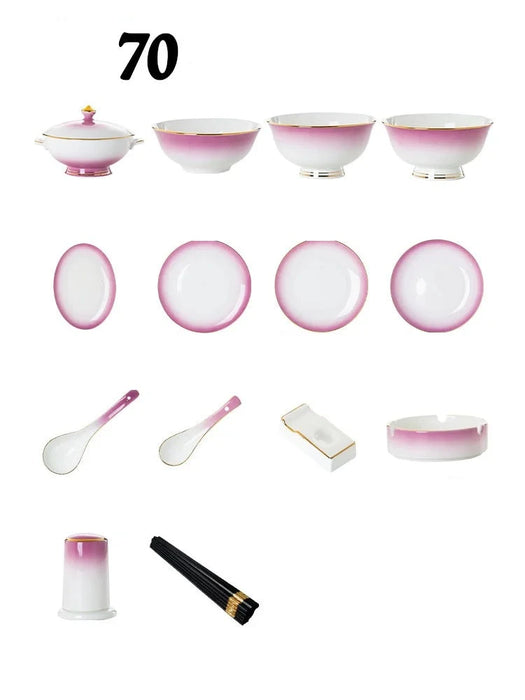 European Bone Porcelain Dining Set with Ceramic Bowls and Dishes for Fine Dining