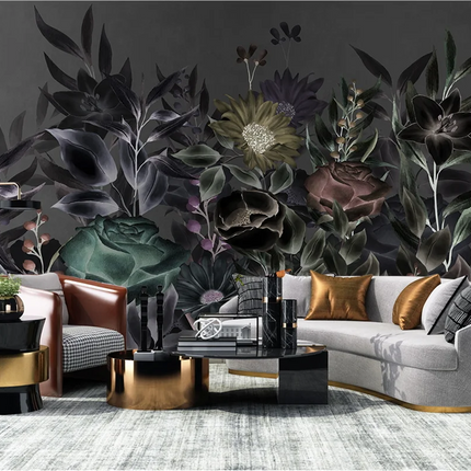 Dark Botanical Floral Mural Wallpaper — Custom Size | Très Élite