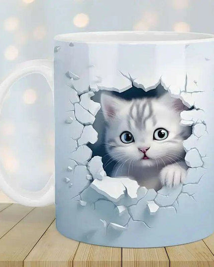 Charming 3D Cat Enthusiast's Ceramic Mug with Enchanting Feline Artwork and Peaceful Scenery