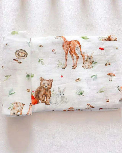 Bamboo Cotton Muslin Baby Swaddle Blanket - Adorable Animal Print for Cozy Comfort