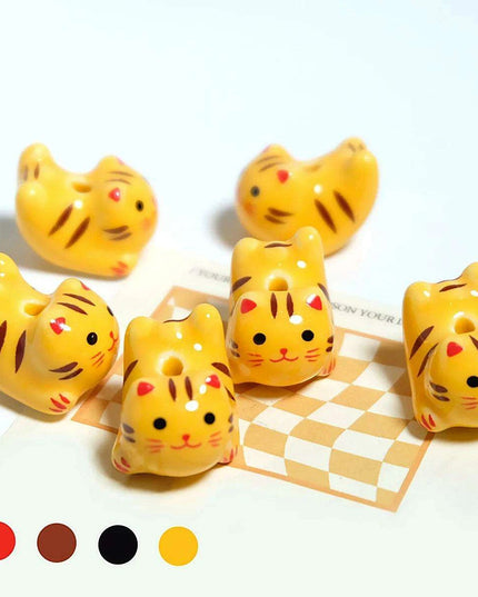 Charming Anime-Inspired Lucky Cat Ceramic Beads for Creative Jewelry Projects - 15x21mm Porcelain Essentials with Vertical Hole