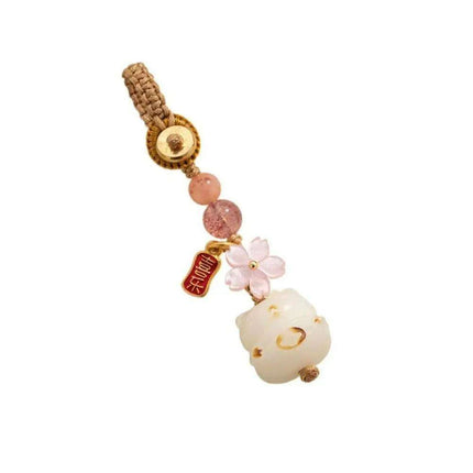 Bodhi Root Fortune Cat Paw Keychain - Traditional Chinese Lucky Amulet