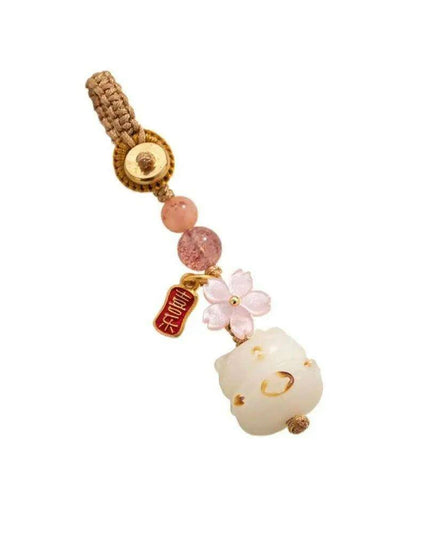 Bodhi Root Fortune Cat Paw Keychain - Traditional Chinese Lucky Amulet