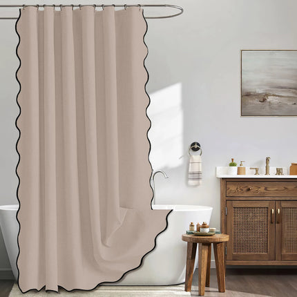 Waterproof Faux Linen Shower Curtain with Scalloped Edge – 14 Colours