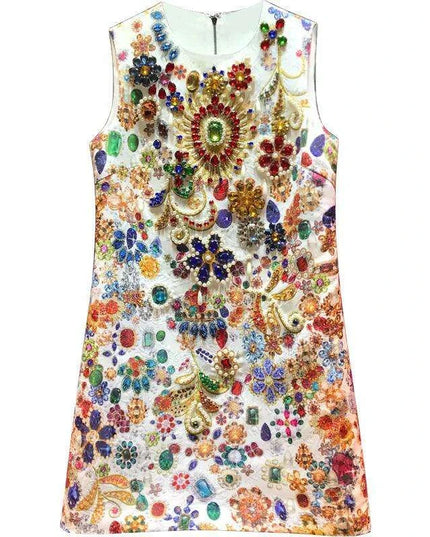 Glamorous Heavy Beaded Diamond A-Line Sleeveless Retro Court Dress