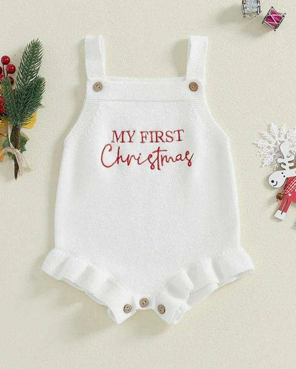 Newborn Baby Girl Ruffle Sleeve Knit Bodysuit with Letter Print for 0-18 Months