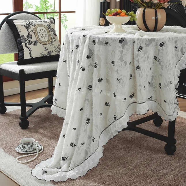 French Vintage Lace Tablecloth — Rose & Ruffle Edge, 2 Styles, 7 Sizes