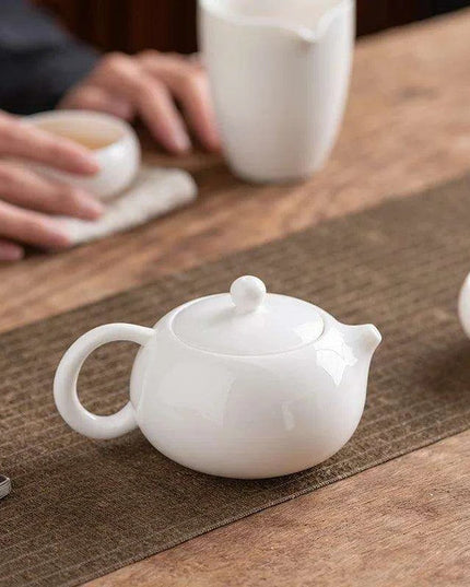 Elegant Sheep Fat Jade Porcelain Kung Fu Tea Set with Side Handle Filter - Xishi Pot