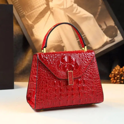 Crocodile Print Cowhide Crossbody Handbag — 23×17×10cm Women’s Shoulder Bag