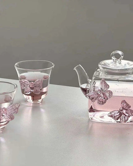 Charming Chinese Butterfly Teapot and Glassware Set for Tea and Cocktails