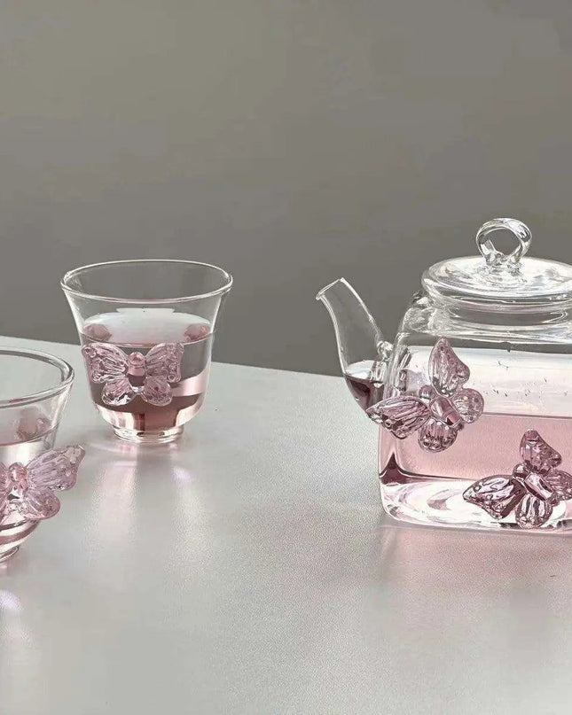 Charming Chinese Butterfly Teapot and Glassware Set for Tea and Cocktails