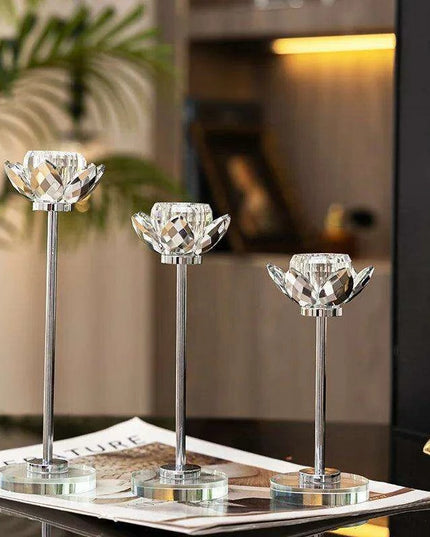 Glistening Golden Lotus Candle Stand with Crystal Floral Details - Exquisite Wedding Centerpiece
