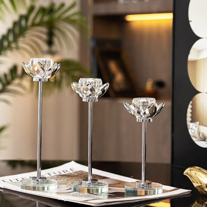 Glistening Golden Lotus Candle Stand with Crystal Floral Details - Exquisite Wedding Centerpiece