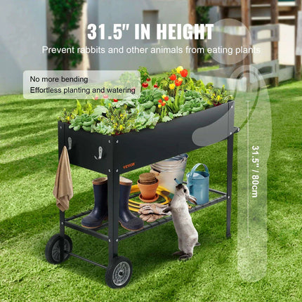 Mobile Steel Elevated Garden Bed with Drainage and Complete Gardening Kit