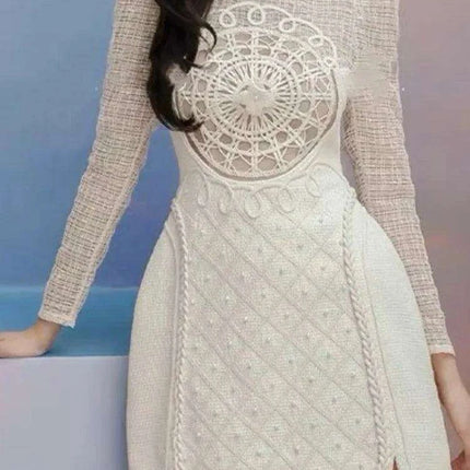 Evening Party Dress with Pearl and Lace Detail