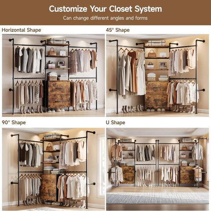 TideRise Wall Mounted Industrial Pipe Closet Organizer - 2 Drawers, 6