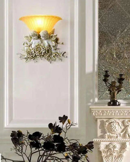 Charming Vintage Angel LED Wall Light - Contemporary Resin Home Accent Fixture
