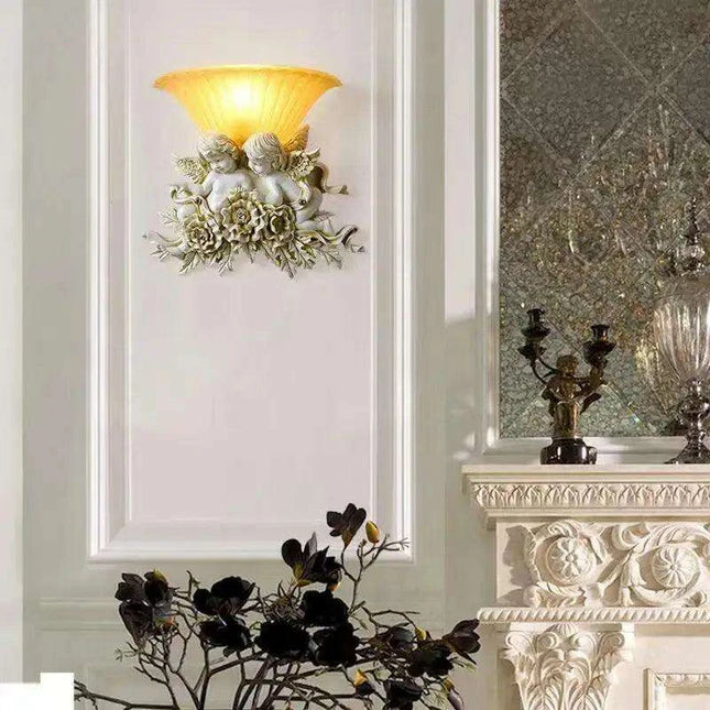 Charming Vintage Angel LED Wall Light - Contemporary Resin Home Accent Fixture