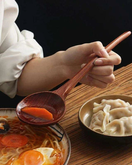 Elegant Japanese Artisan Wooden Soup Spoon with Extended Handle for Fine Dining