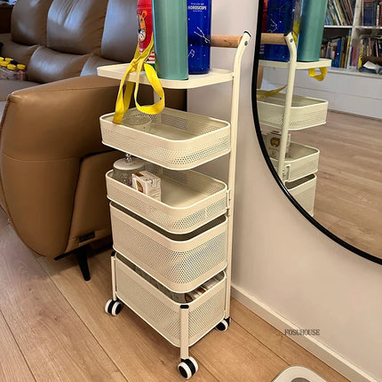Nordic Stainless Steel Kitchen Trolley with Wheels & Rotating