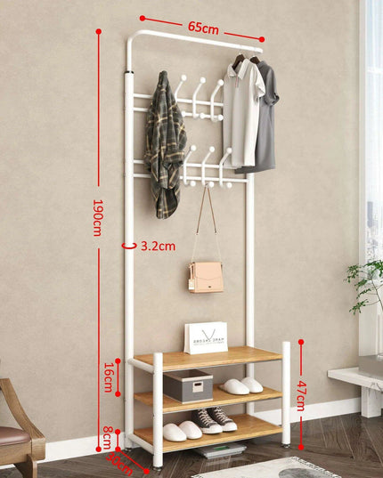 Modern Entryway Organizer with Hooks - Stylish Storage Solution for Shoes and Coats