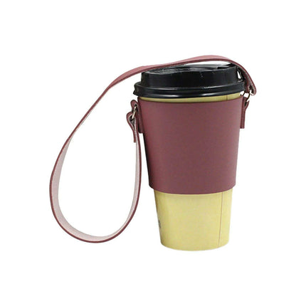 Leather Cup Holder with Strap - Stylish Drink Sleeve for Hot and Cold Drinks