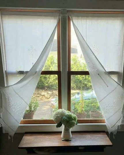 Cotton Kitchen Curtain with Hollow Design and Fun Tassel Trim - 01 panel