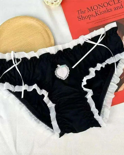 Adorable Kawaii Strawberry Satin Briefs with Ruffle Flounces for Women
